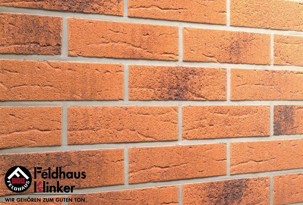 Клинкерная фасадная плитка Feldhaus Klinker R228 Terracotta rustico carbo рельефная NF9, 240*9*71 мм